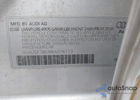 2009 Audi A4 2.0T Premium from USA, damaged, VIN WAUSF78K99A078173